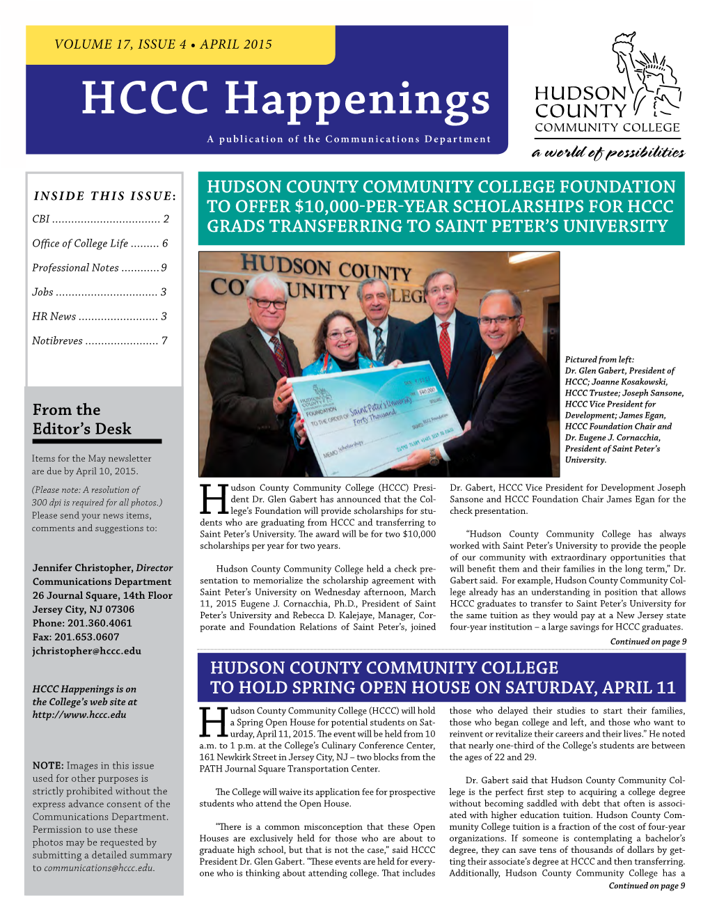 APRIL 2015 HCCC Happenings a Publication of the Communications Department