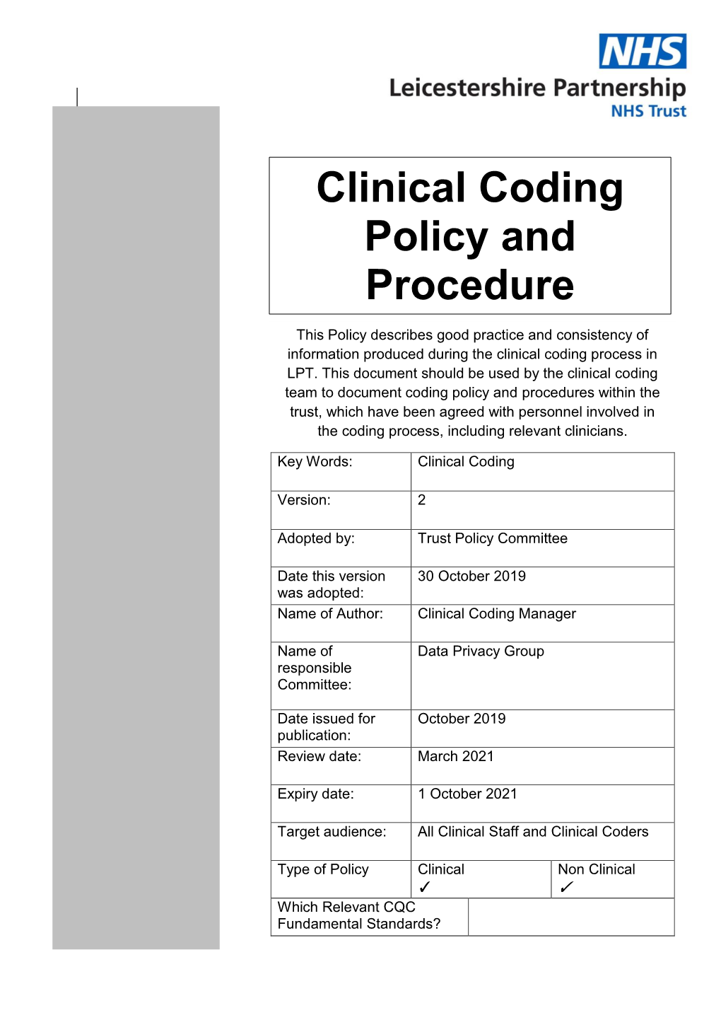 Clinical Coding Policy and Procedure