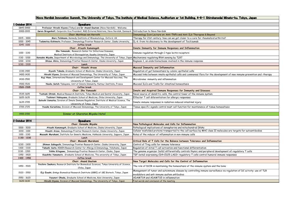 Novo Nordisk Innovation Summit, the University of Tokyo, the Institute of Medical Science, Auditorium Ar 1St Building, 4-6-1 Shirokanedai Minato-Ku