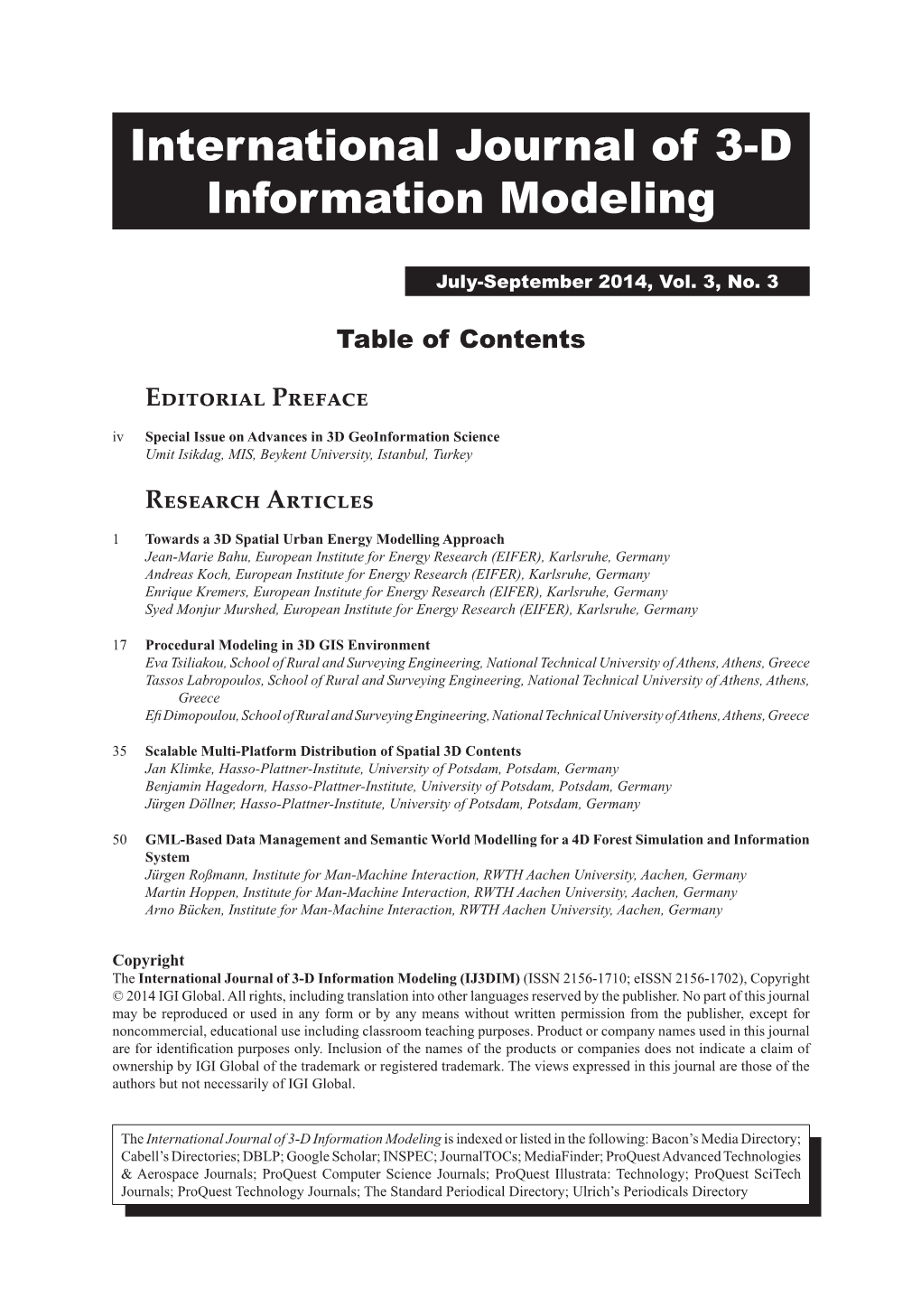 International Journal of 3-D Information Modeling