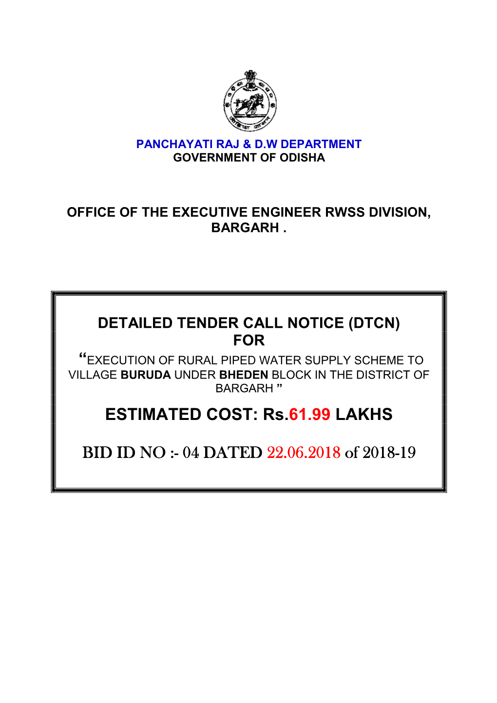 BID ID NO :- 04 DATED 22.06.2018 of 2018-19