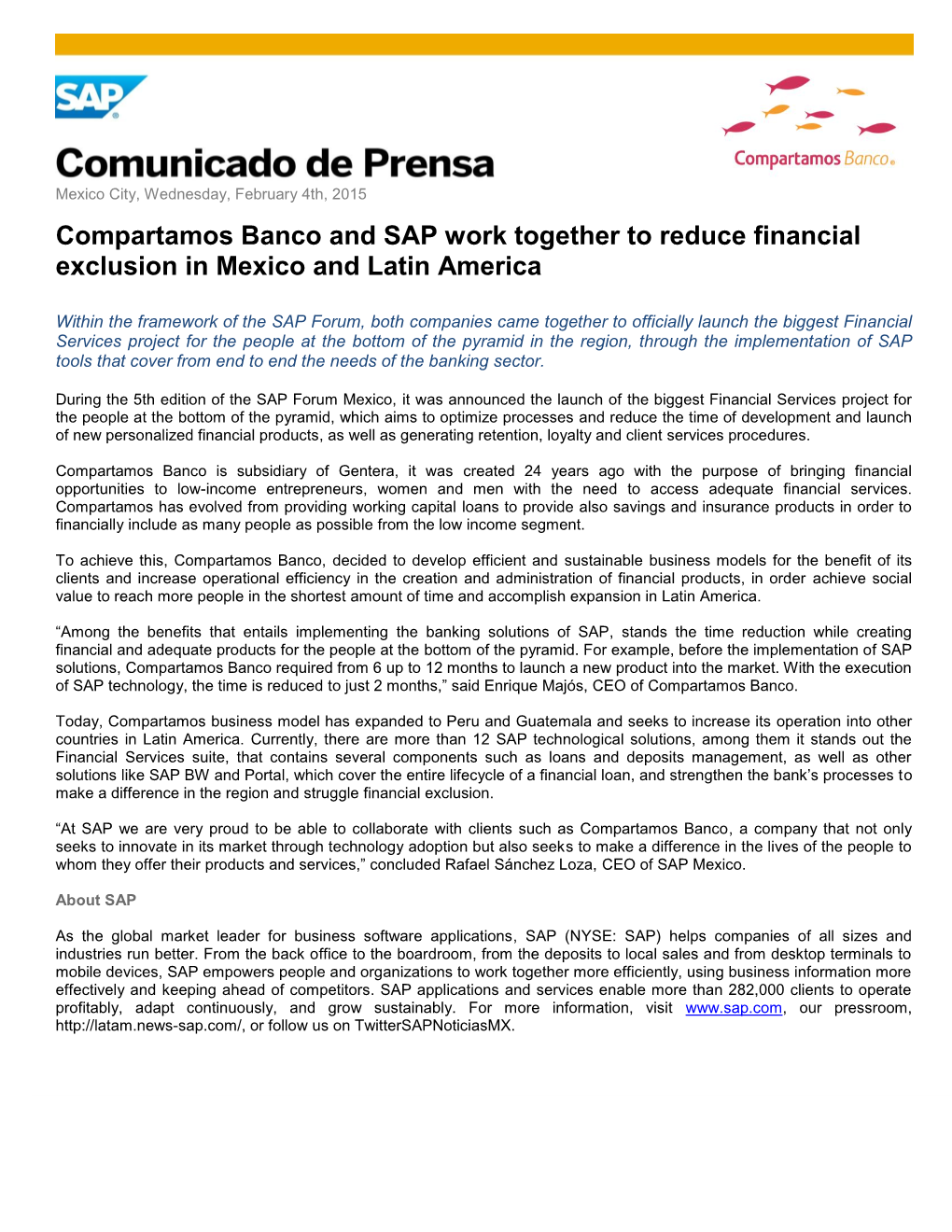 Compartamos Banco and SAP Work Together to Reduce Financial Exclusion in Mexico and Latin America