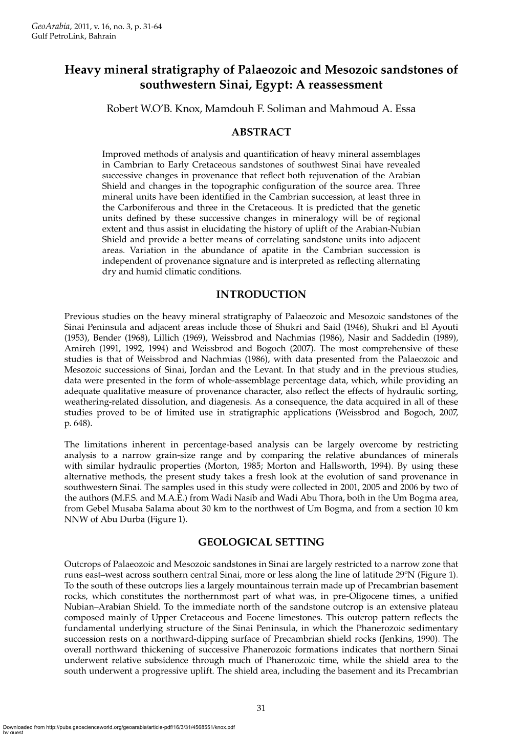 Heavy Mineral Stratigraphy of Palaeozoic and Mesozoic Sandstones of Southwestern Sinai, Egypt: a Reassessment