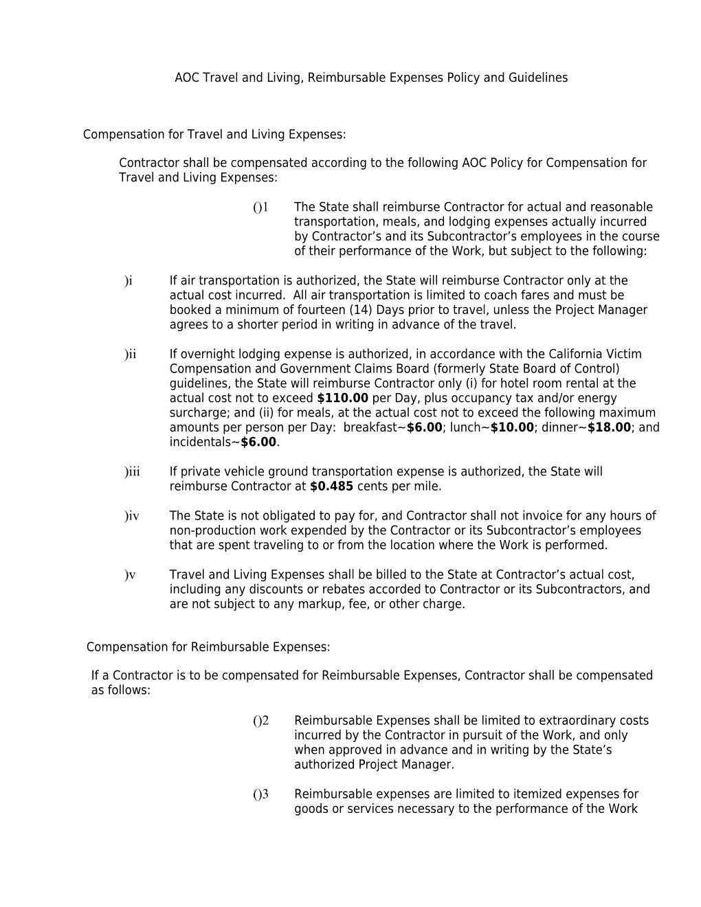 AOC Travel And Living, Reimbursable Expenses Policy And Guidelines