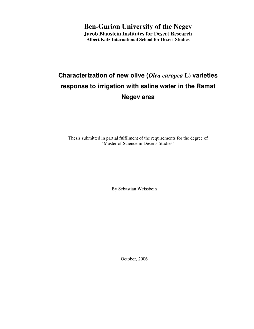 Ben-Gurion University of the Negev Jacob Blaustein Institutes for Desert Research Albert Katz International School for Desert Studies