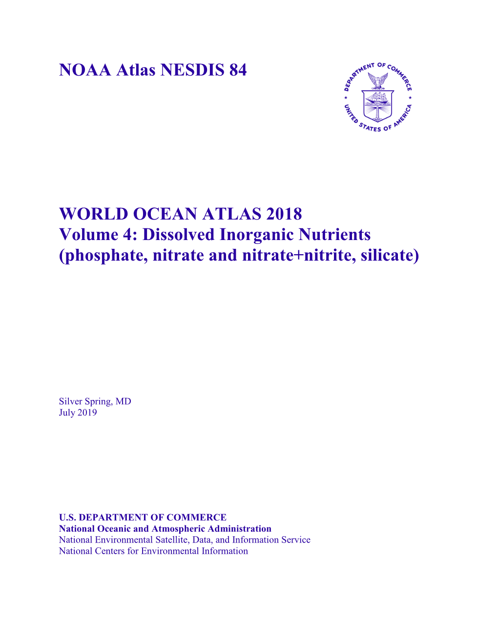 NOAA Atlas NESDIS 84 WORLD OCEAN ATLAS 2018 Volume 4