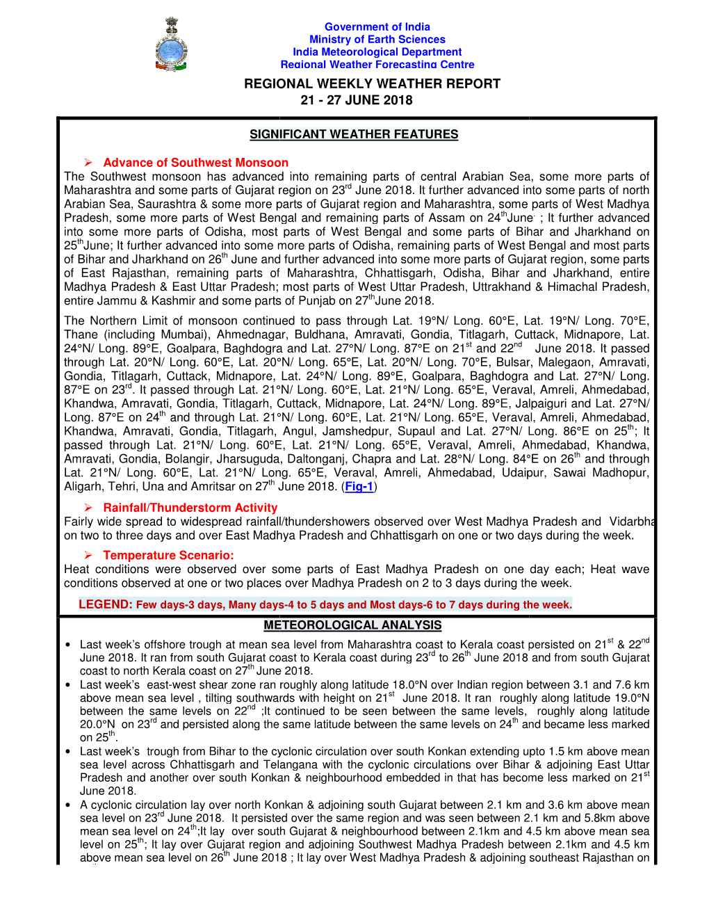 Regional Regional Weekly Weather Report 21