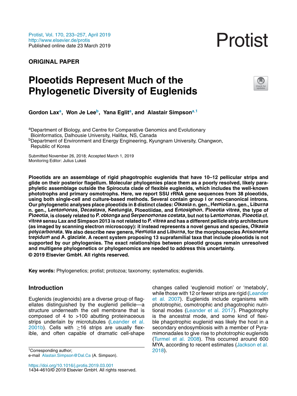 Ploeotids Represent Much of the Phylogenetic Diversity of Euglenids