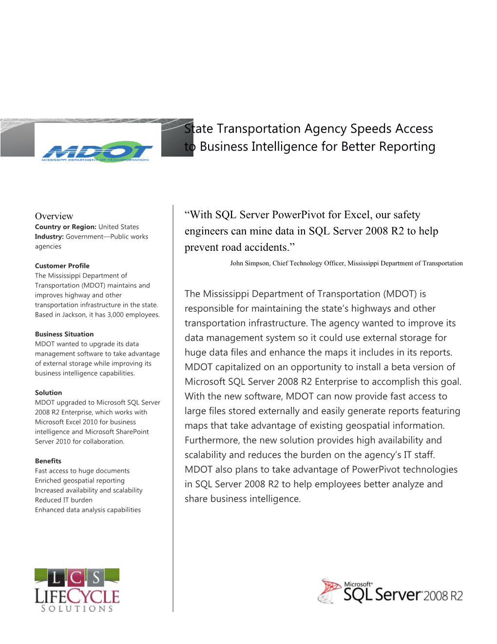 State Transportation Agency Speeds Access to Business Intelligence for Better Reporting