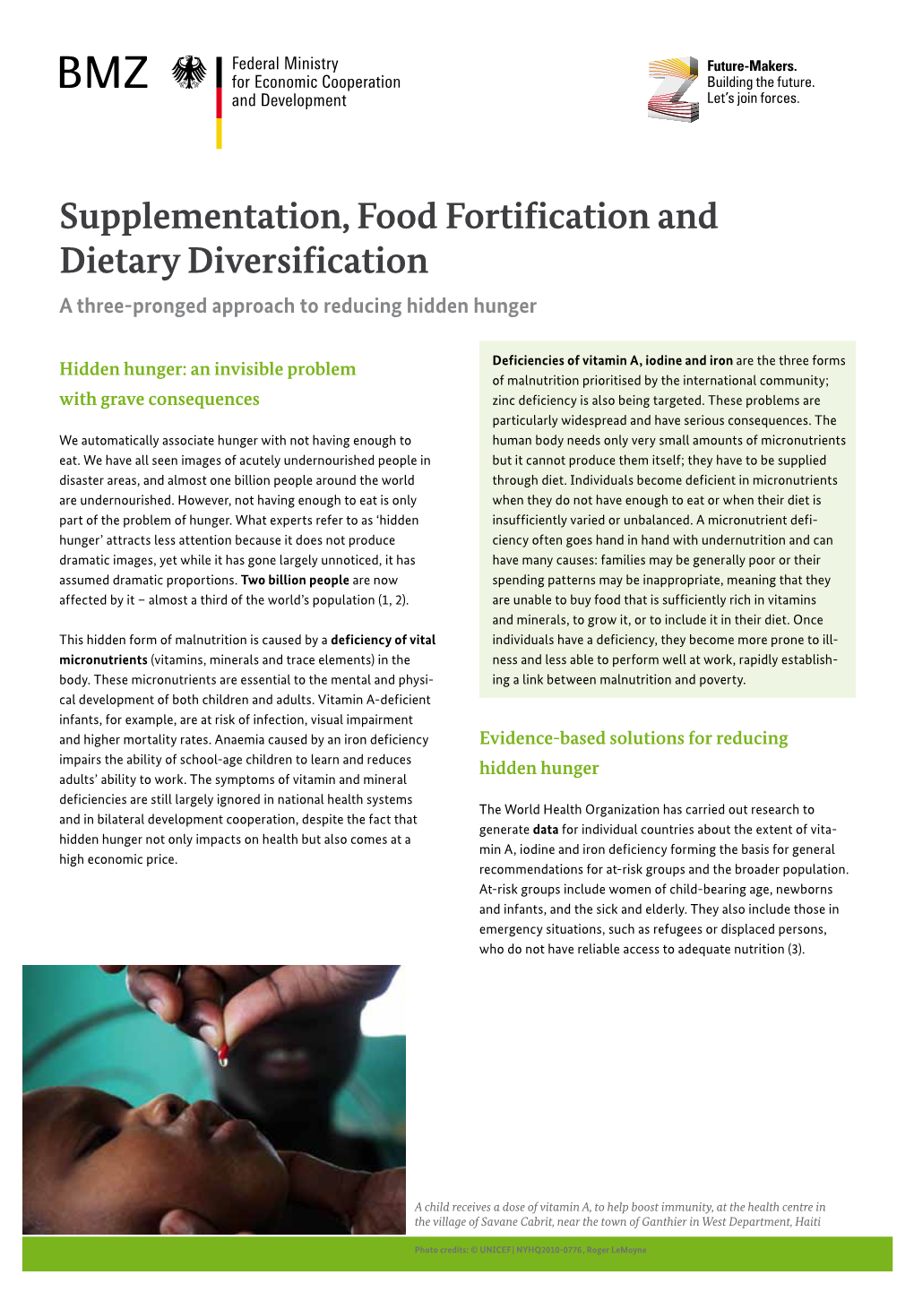 Supplementation, Food Fortification and Dietary Diversification a Three-Pronged Approach to Reducing Hidden Hunger