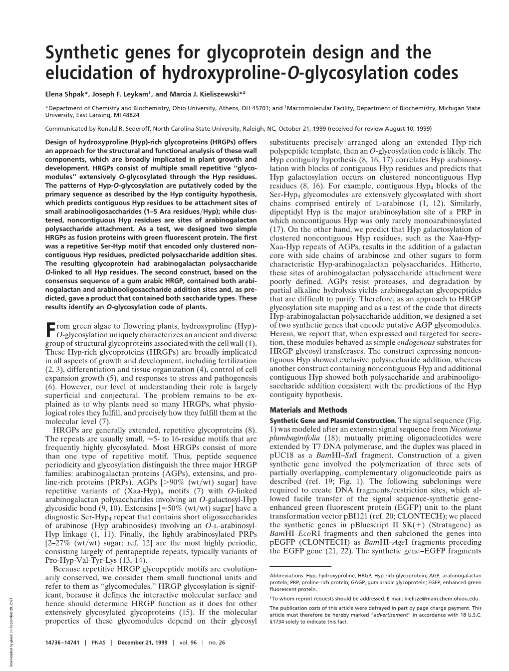 Synthetic Genes for Glycoprotein Design and the Elucidation of Hydroxyproline-O-Glycosylation Codes