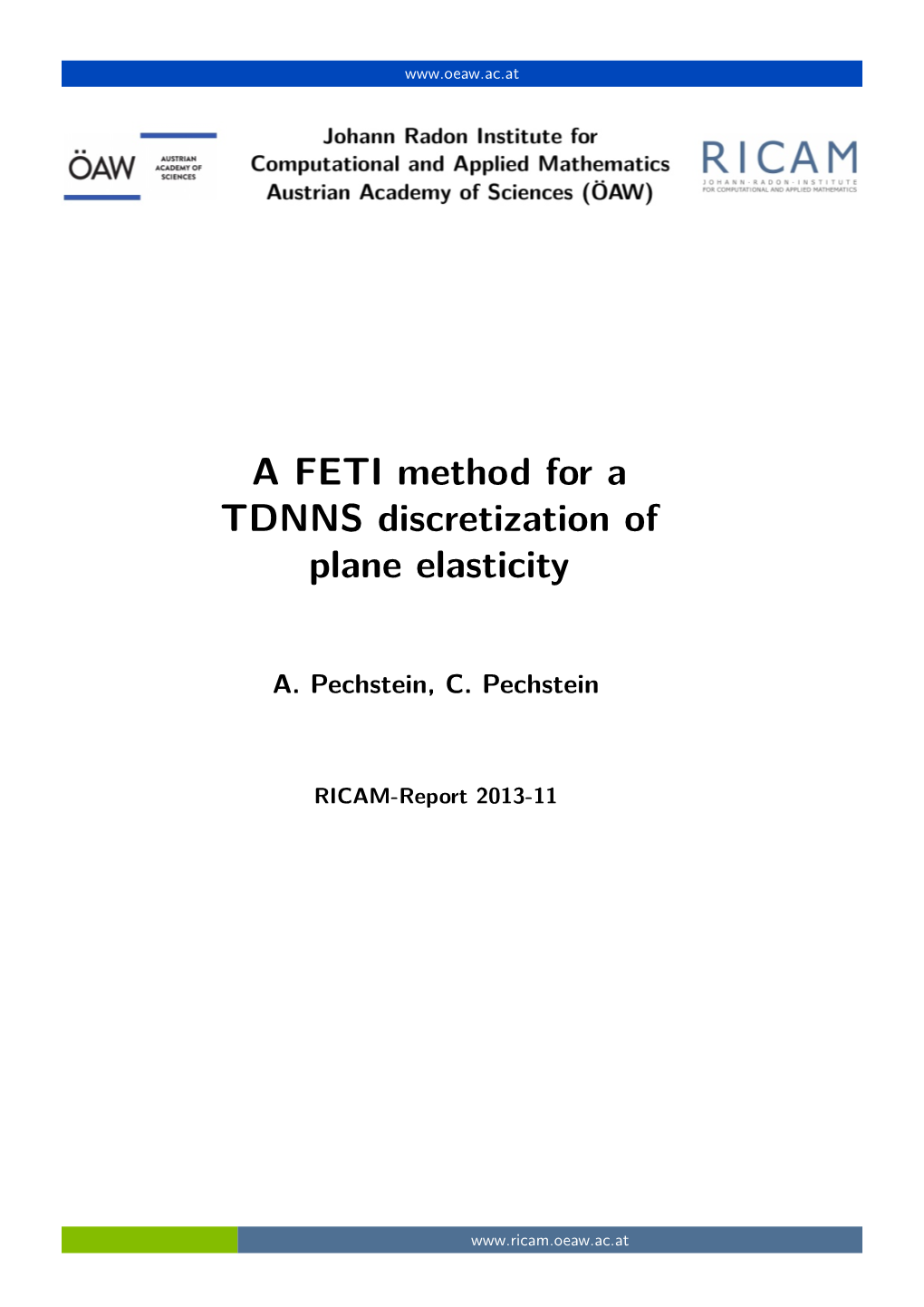 A FETI Method for a TDNNS Discretization of Plane Elasticity