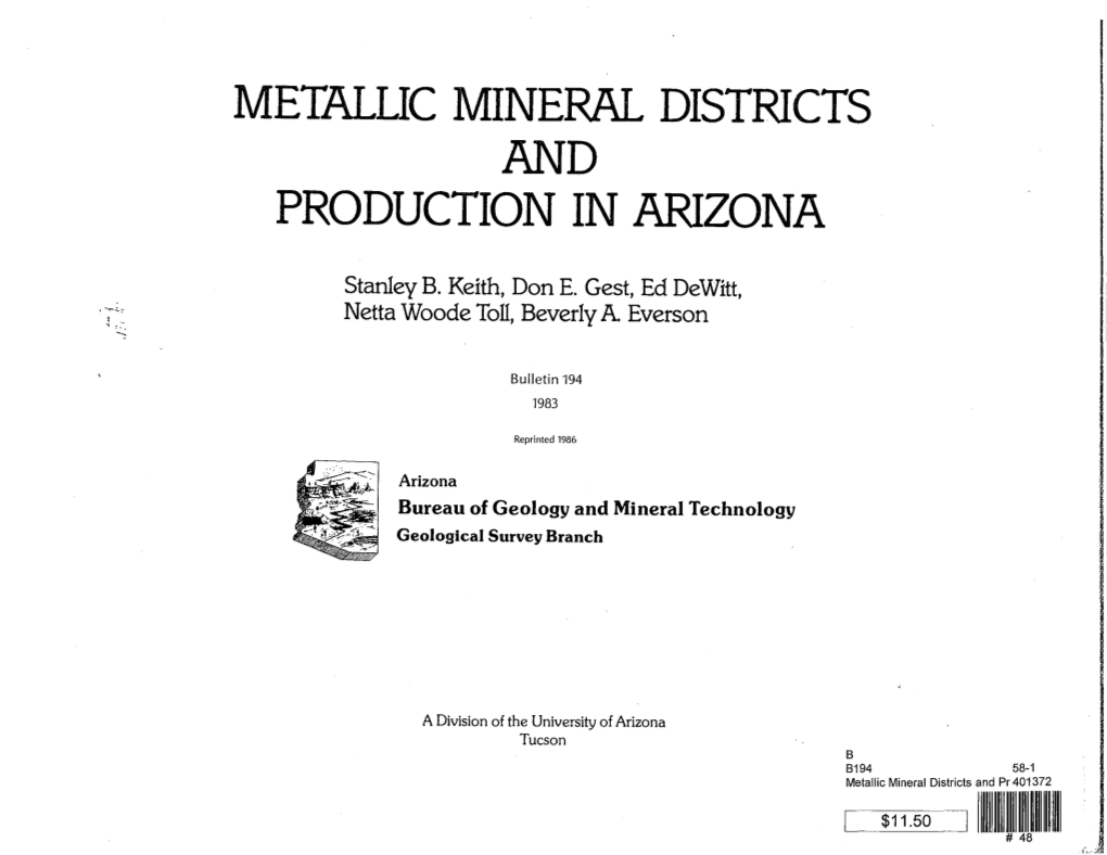 Metallic Mineral Districts and Production in Arizona