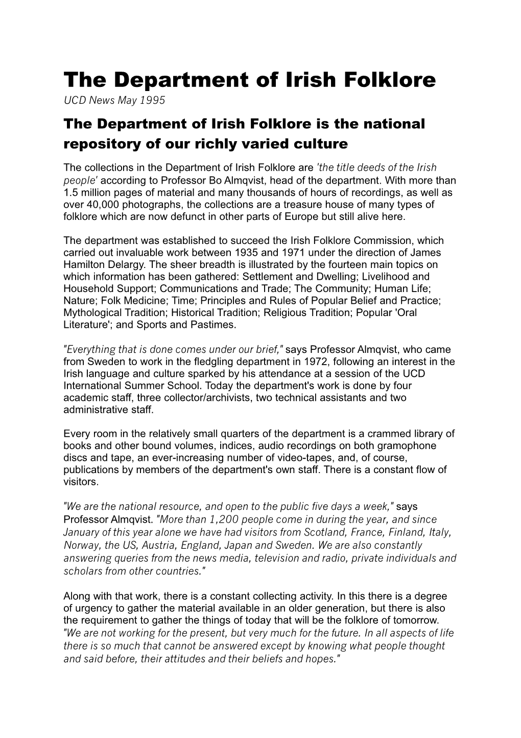 The Department of Irish Folklore