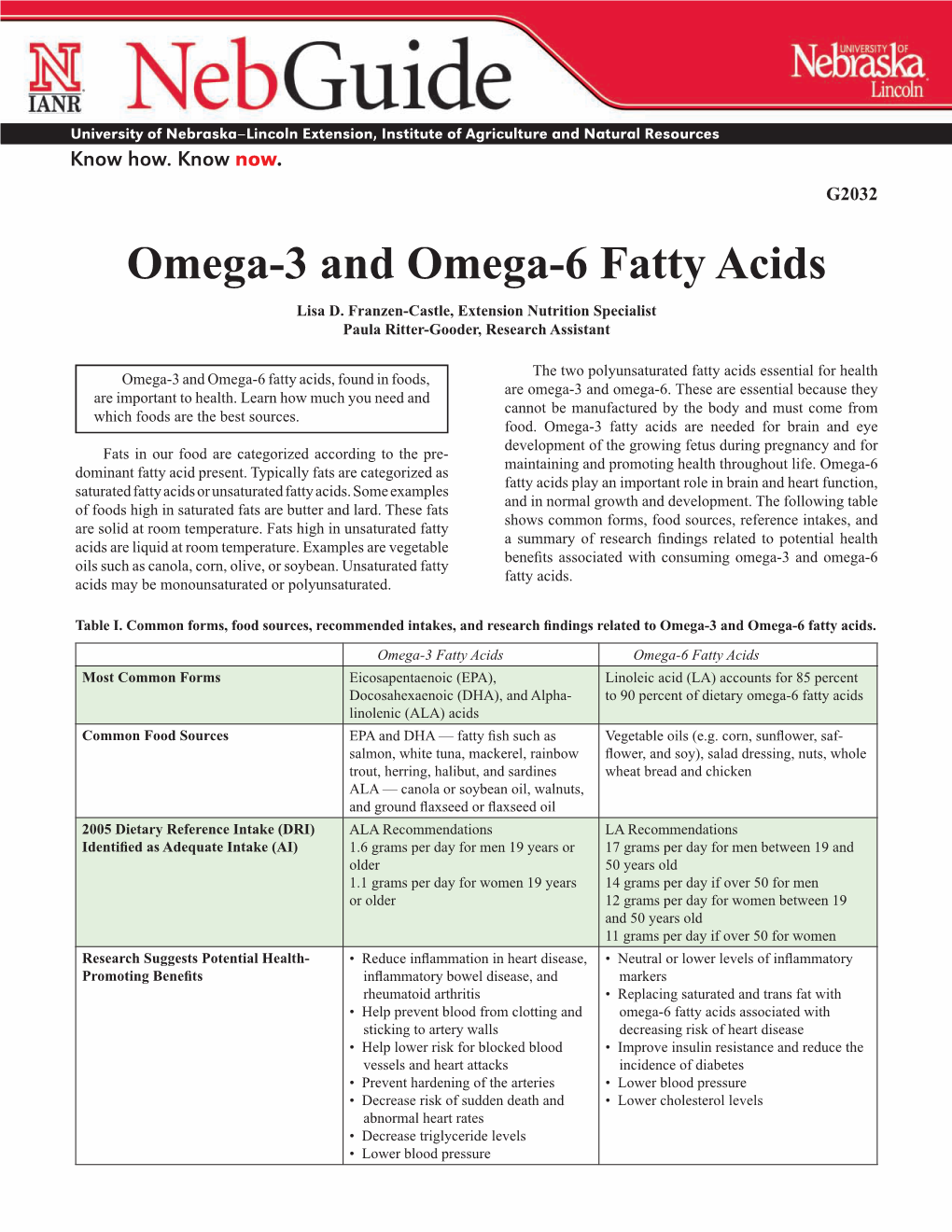 Omega-3 and Omega-6 Fatty Acids Lisa D