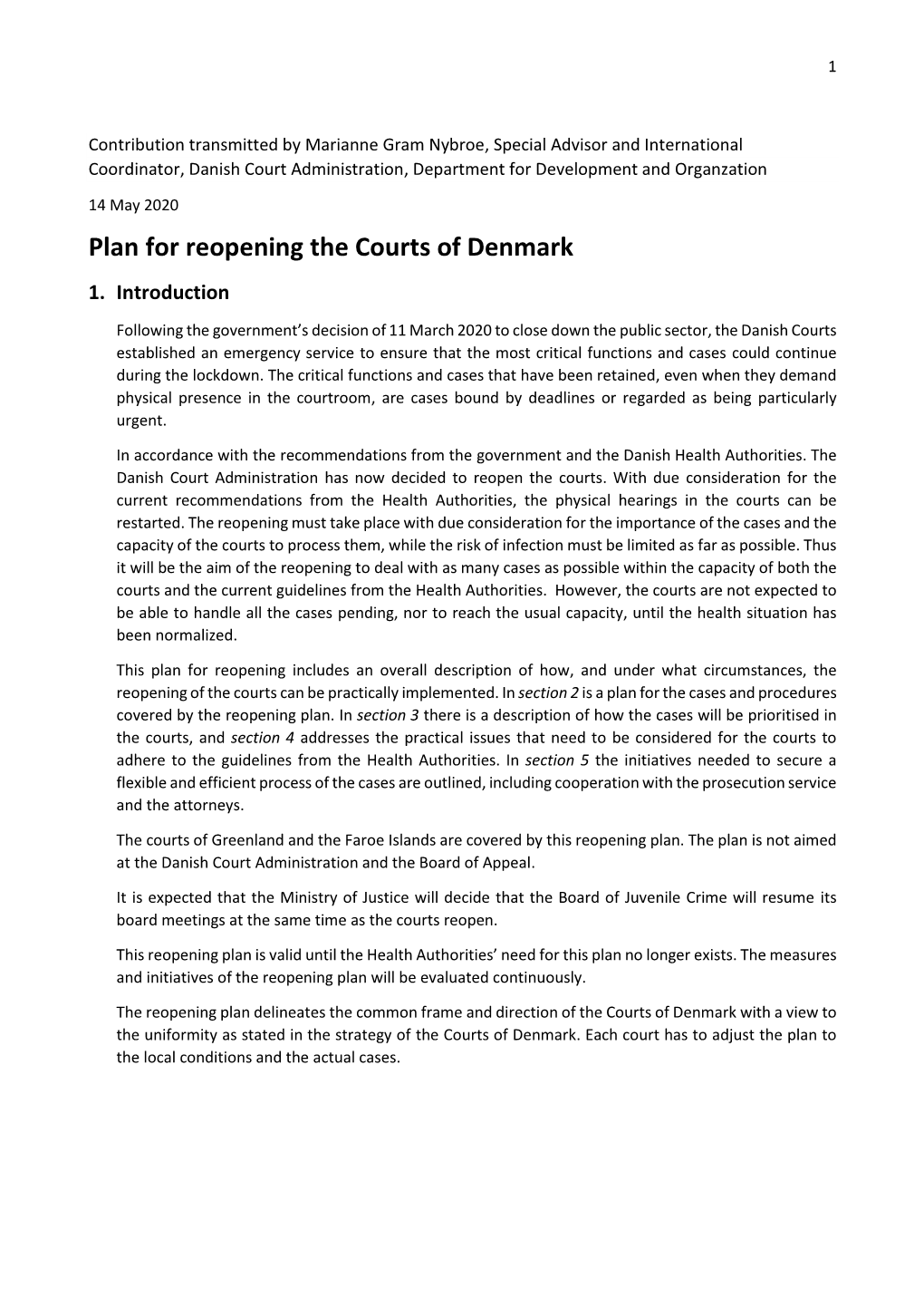 Plan for Reopening the Courts of Denmark 1
