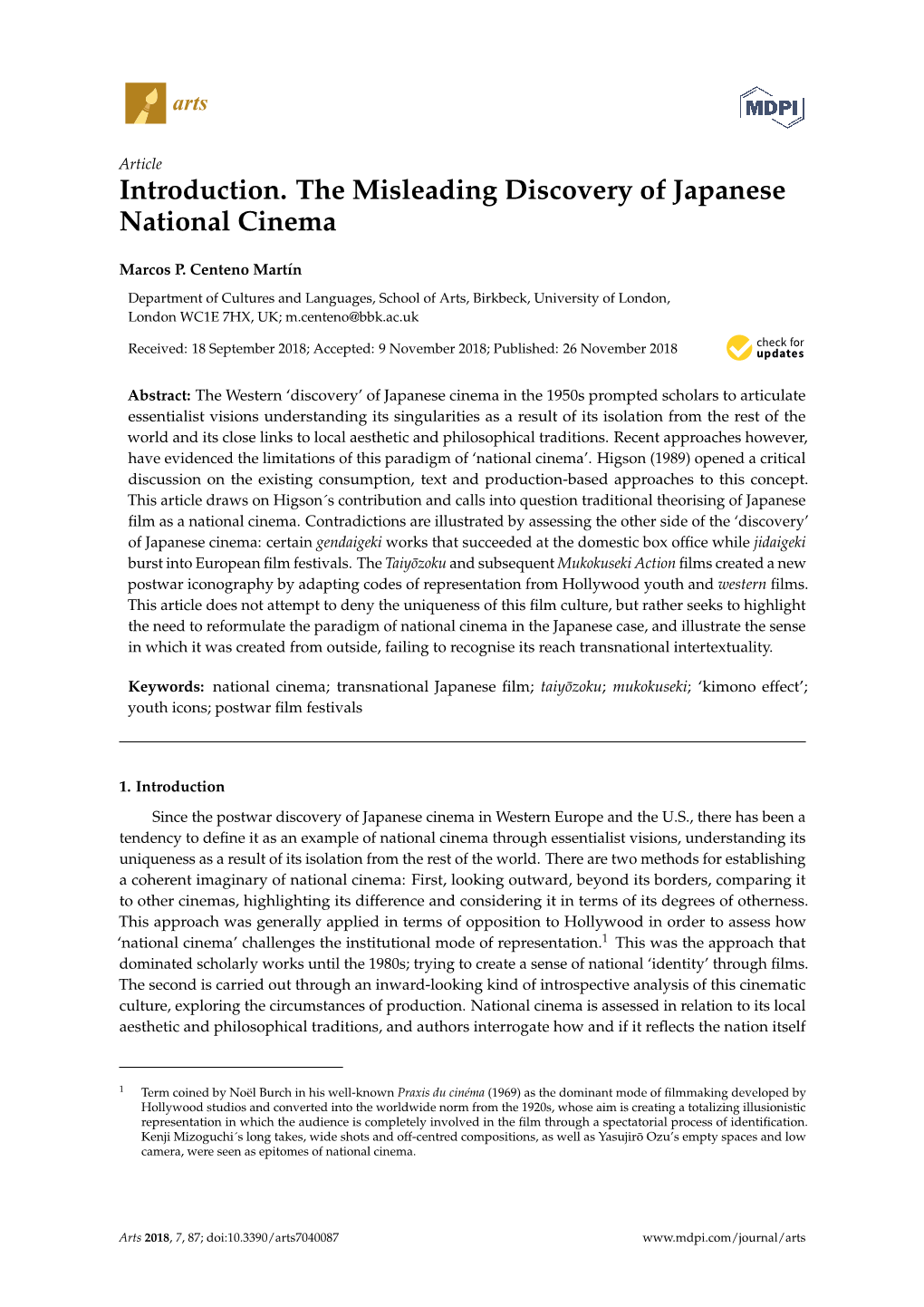 Introduction. the Misleading Discovery of Japanese National Cinema