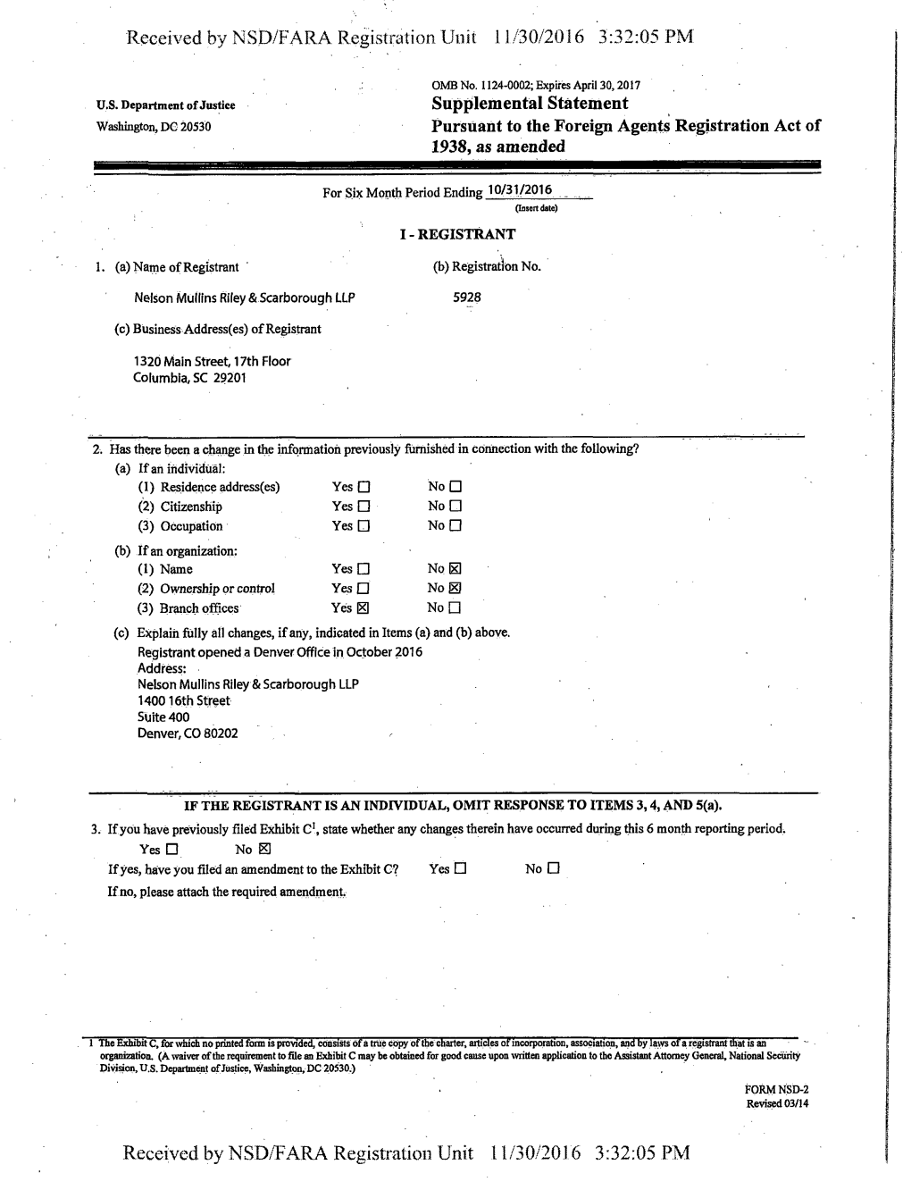 Received by NSD/FARA. Registration Unit 11/30/2016 3:32:05 PM