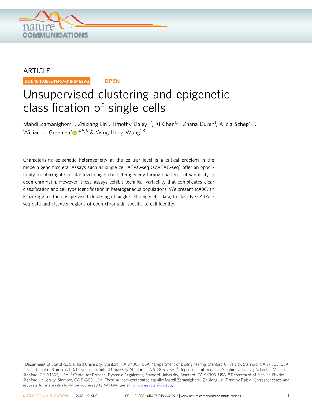 Unsupervised Clustering and Epigenetic Classification of Single Cells