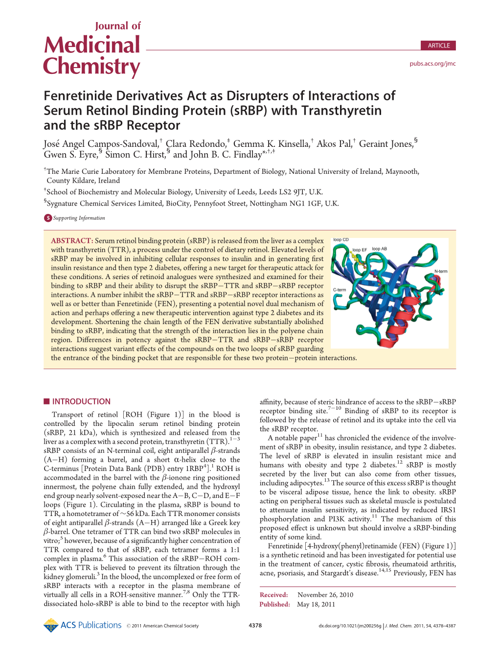 Fenretinide Derivatives Act As Disrupters of Interactions of Serum Retinol Binding Protein