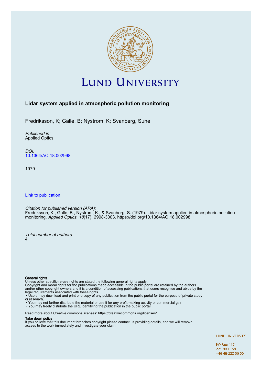 Lidar System Applied in Atmospheric Pollution Monitoring