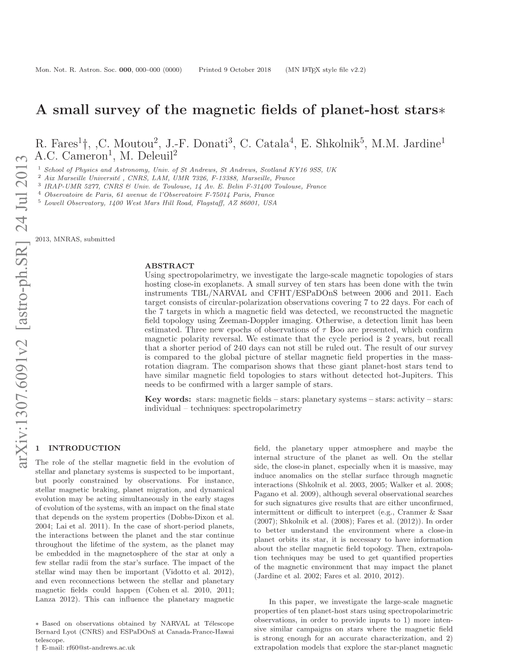 A Small Survey of the Magnetic Fields of Planet-Host Stars