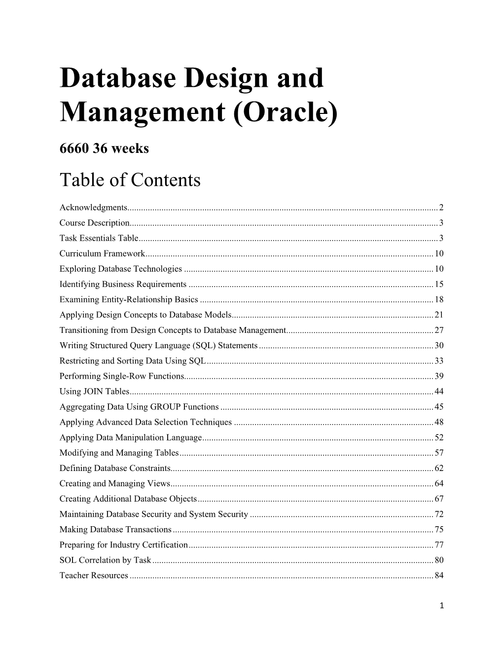 6660 Database Design and Management (Oracle)