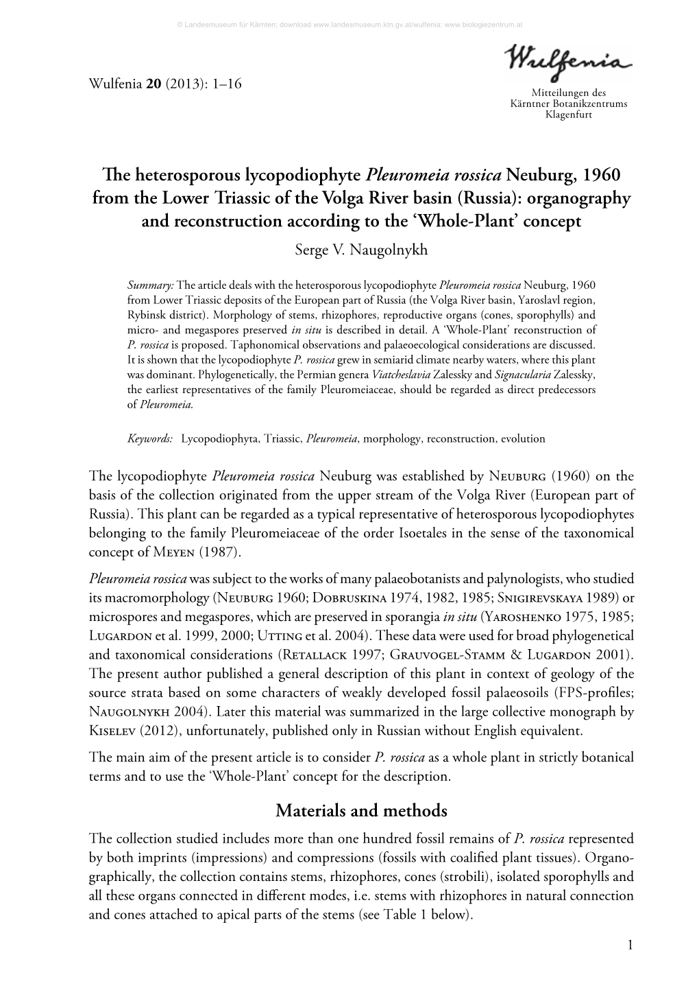 The Heterosporous Lycopodiophyte Pleuromeia Rossica Neuburg, 1960