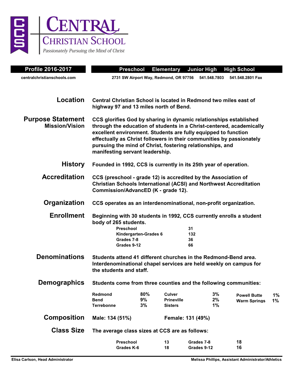 Profile 2016-2017 Mission/Vision