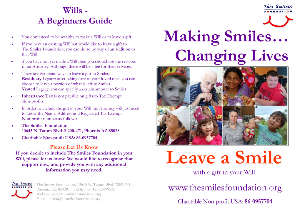 The Smiles Foundation – Legacy Giving Information