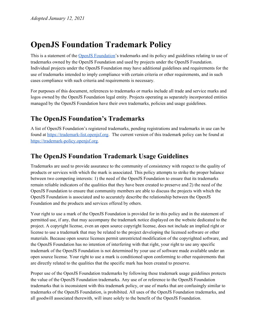 Openjs Foundation Trademark Policy