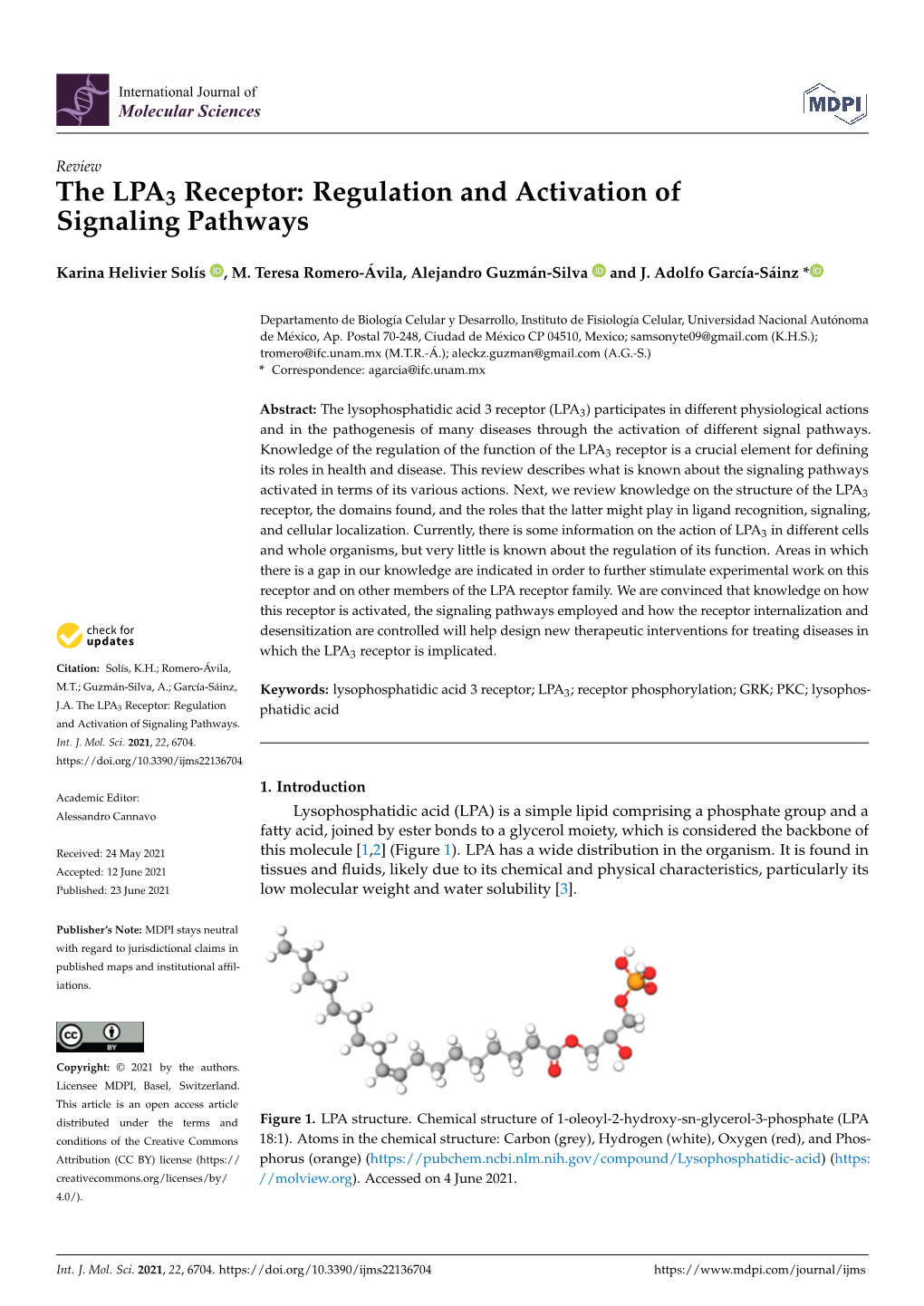 The LPA3 Receptor: Regulation and Activation of Signaling Pathways