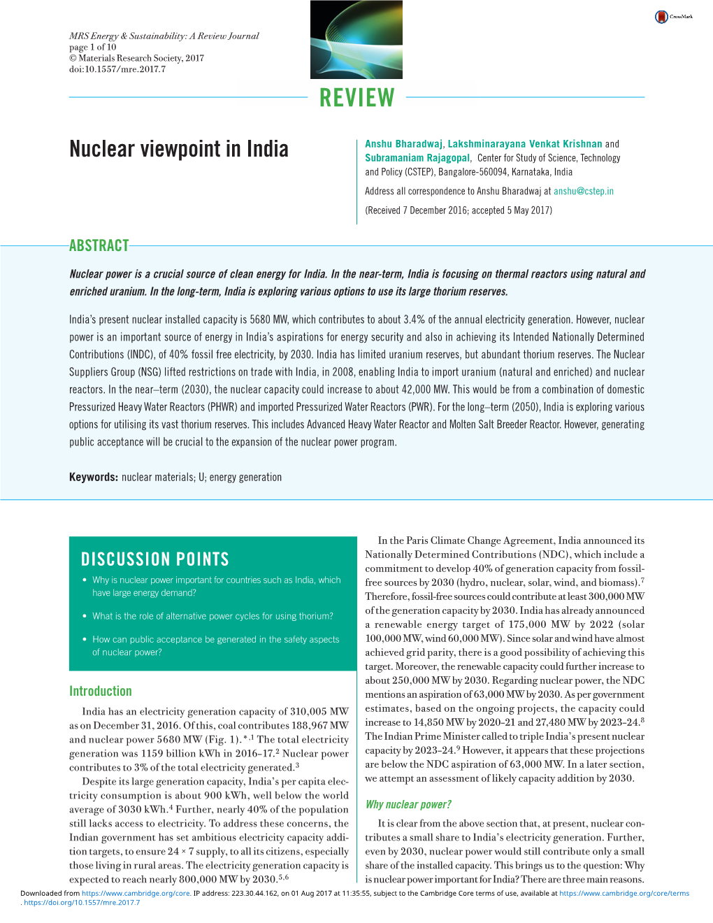 Review Journal Page 1 of 10 © Materials Research Society, 2017 Doi:10.1557/Mre.2017.7 REVIEW