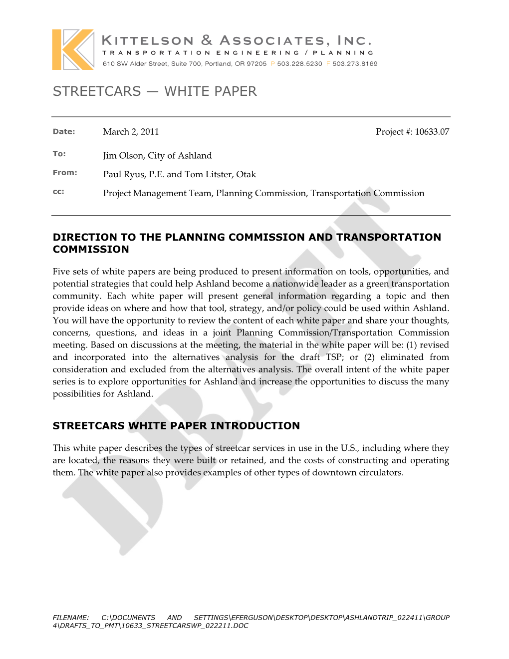 Streetcars — White Paper