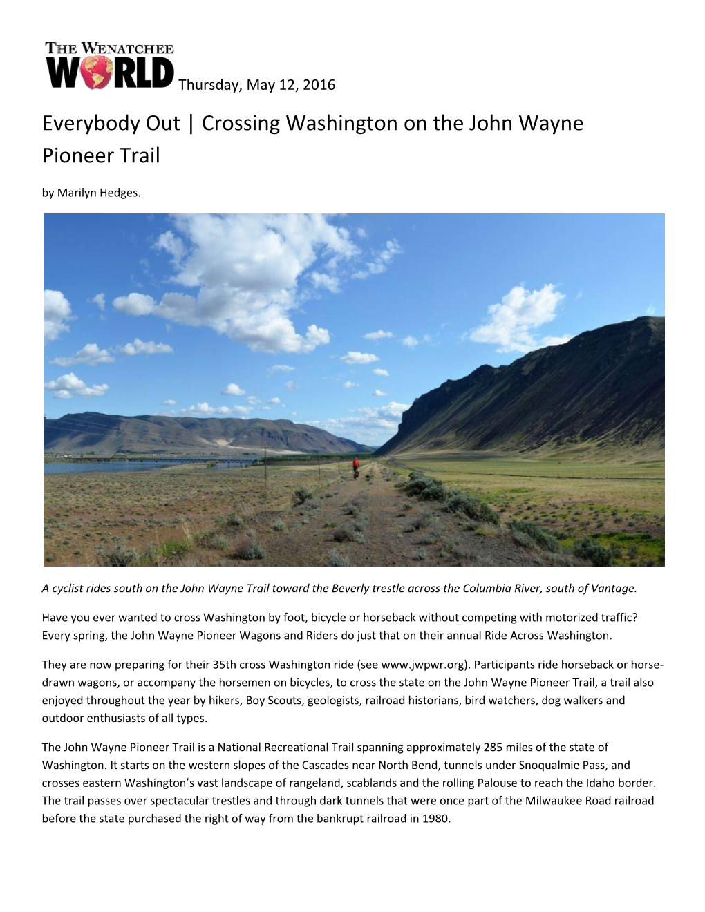 Crossing Washington on the John Wayne Pioneer Trail by Marilyn Hedges