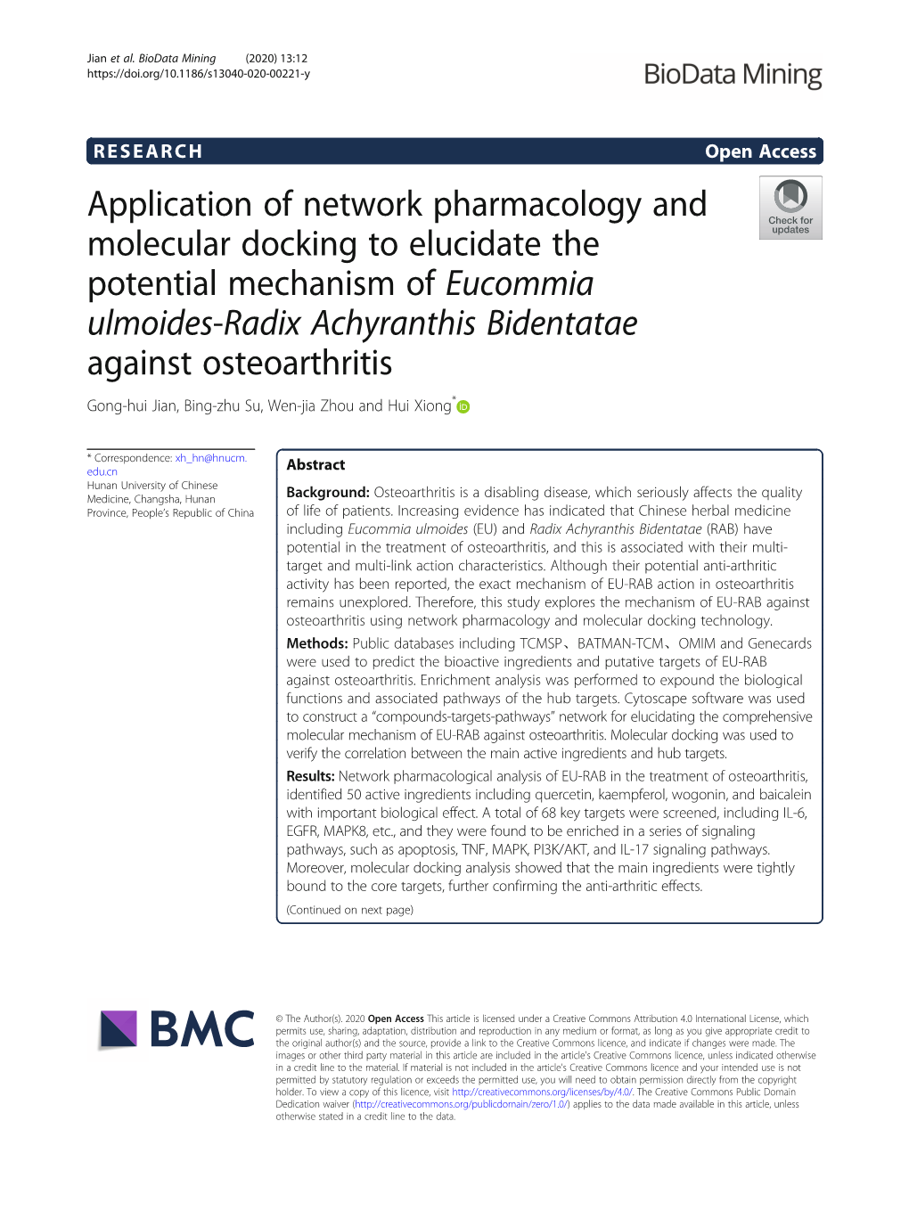 Application of Network Pharmacology and Molecular Docking to Elucidate