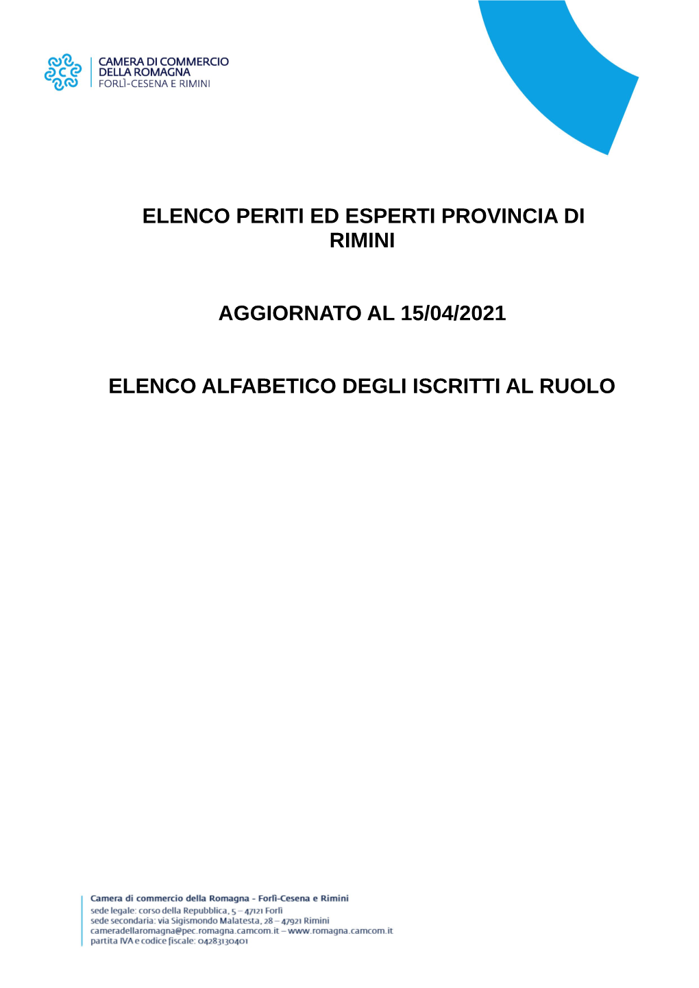 Elenco Periti Ed Esperti Provincia Di Rimini Aggiornato Al 15/04/2021