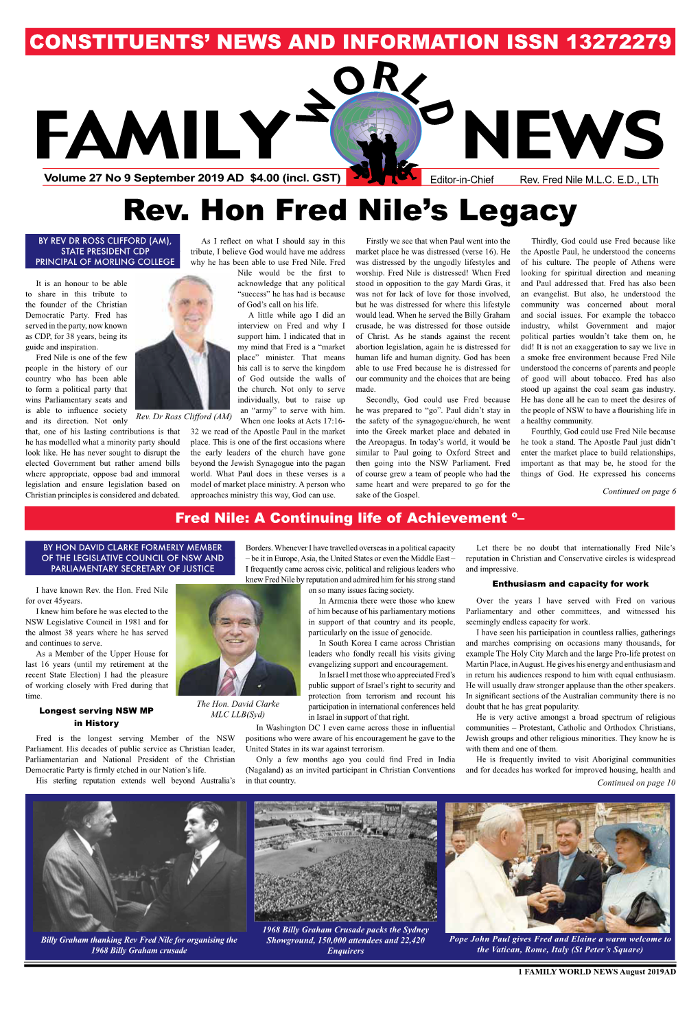 Rev. Hon Fred Nile's Legacy