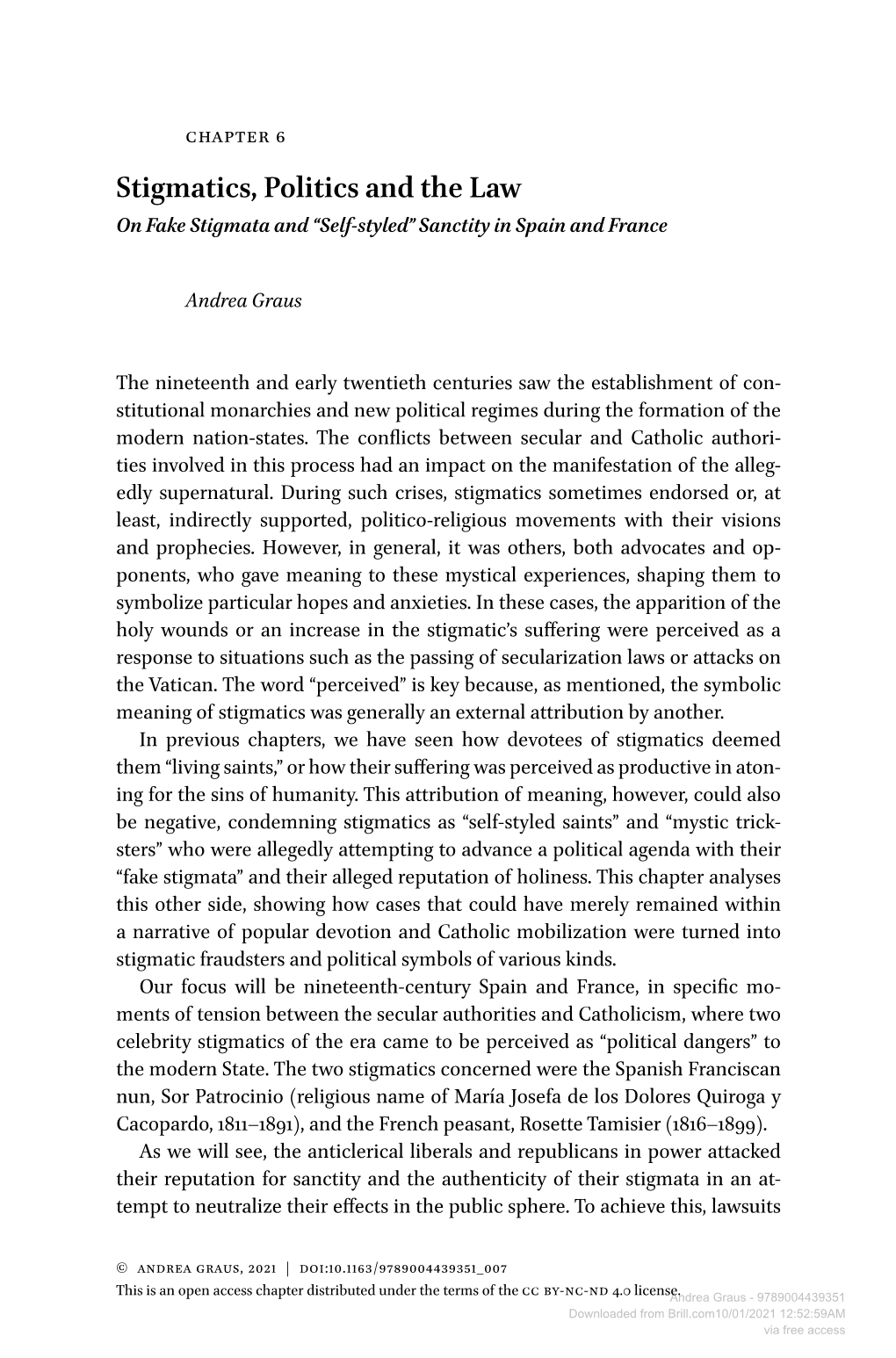 Downloaded from Brill.Com10/01/2021 12:52:59AM Via Free Access 158 Graus Were Filed in Each Case and Anticlerical Campaigns Were Staged Against Them