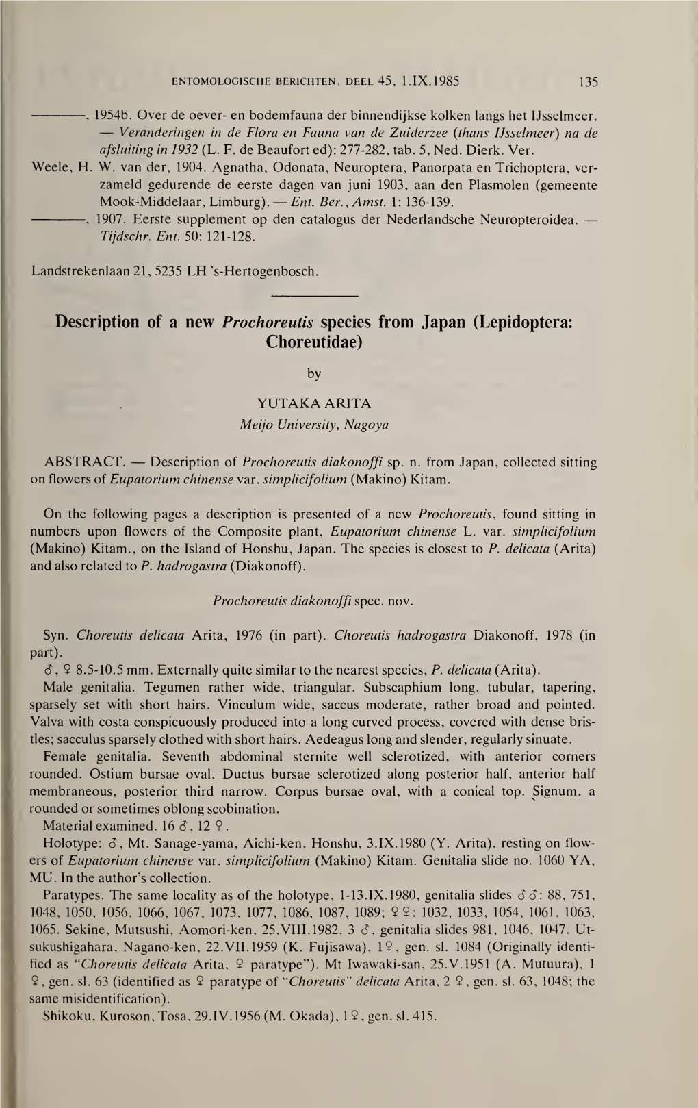 Description of a New Prochoreutis Species from Japan (Lepidoptera: Choreutidae)