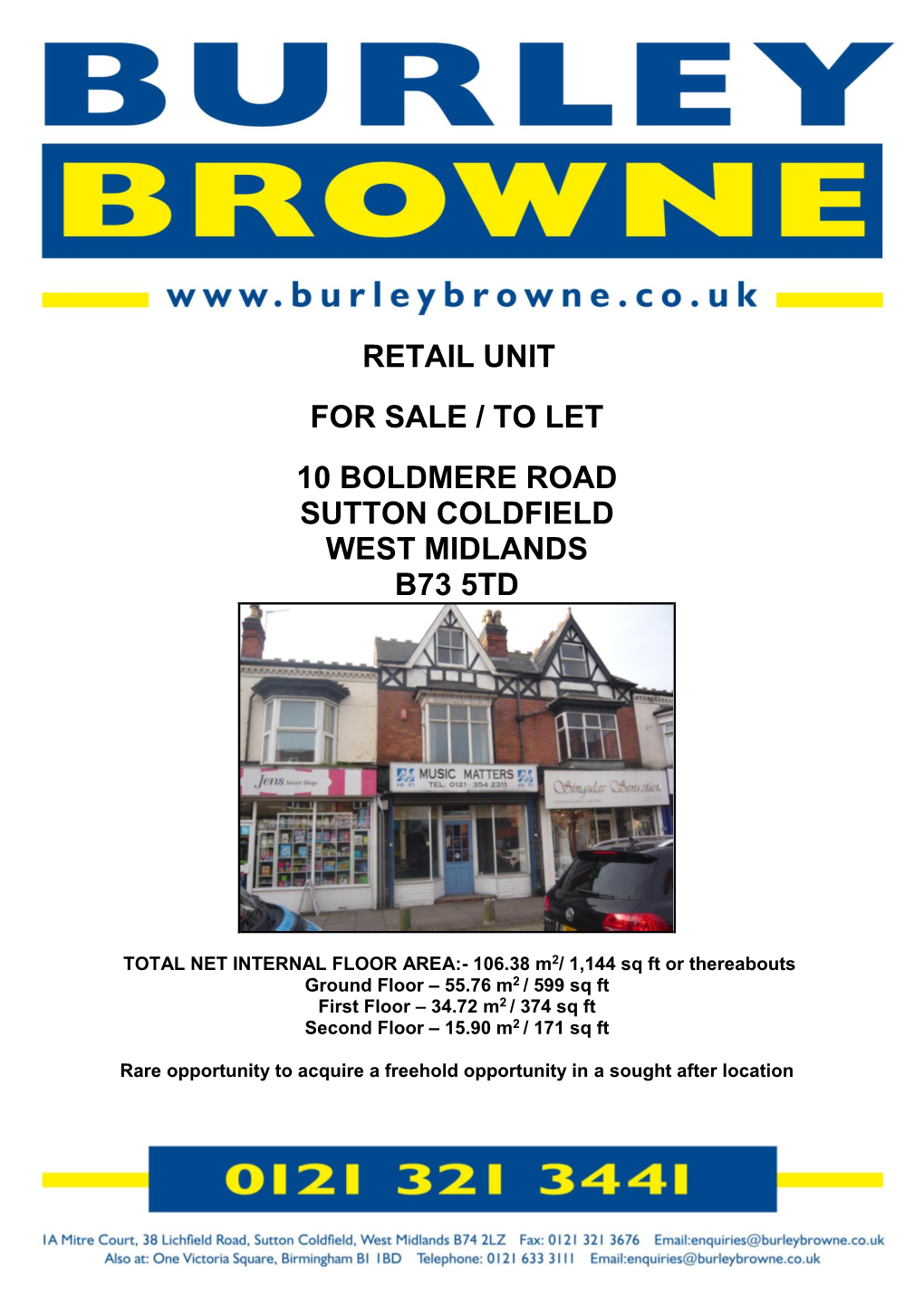 Retail Unit for Sale / to Let 10 Boldmere Road Sutton Coldfield West Midlands B73