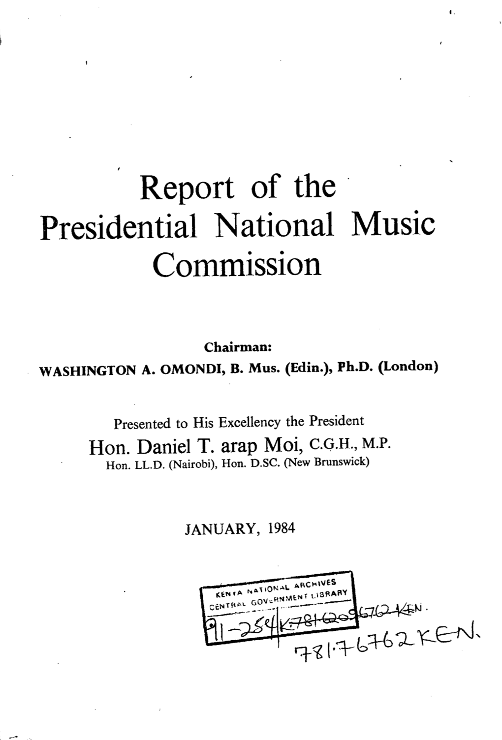 Report of the Presidential National Music Commission