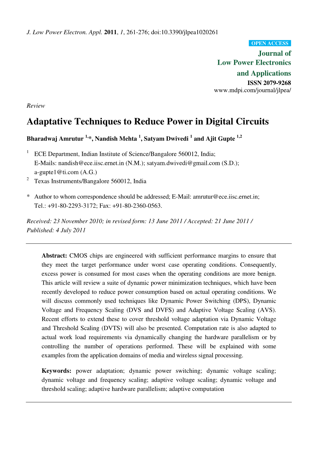 Adaptative Techniques to Reduce Power in Digital Circuits