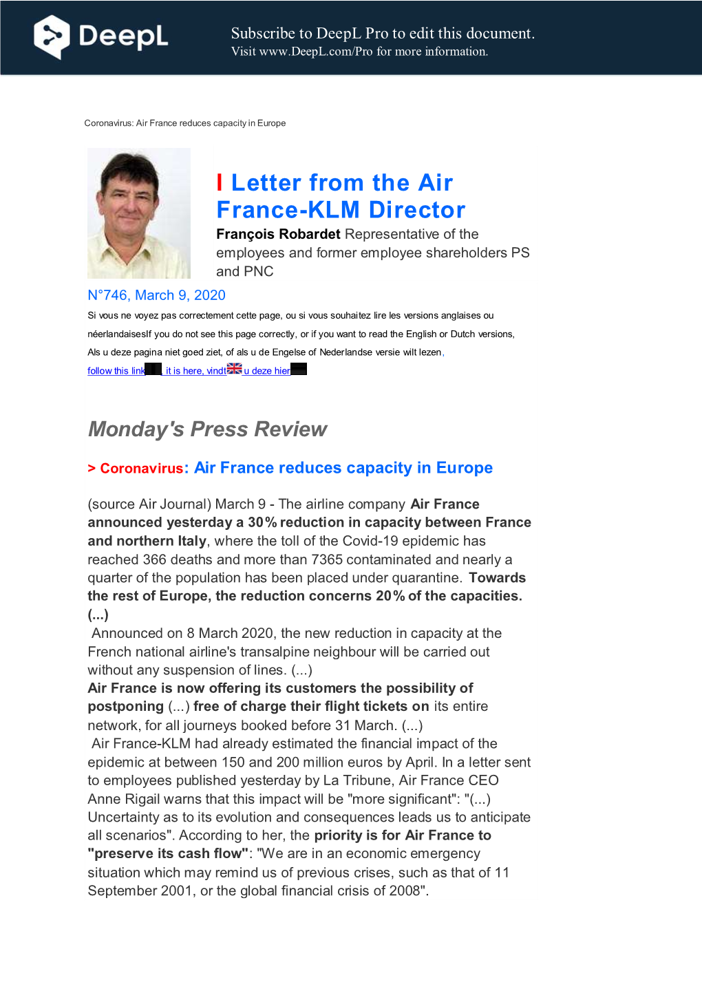 I Letter from the Air France-KLM Director