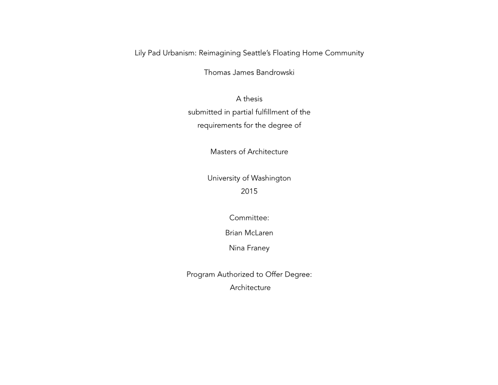 Lily Pad Urbanism: Reimagining Seattle's Floating Home Community