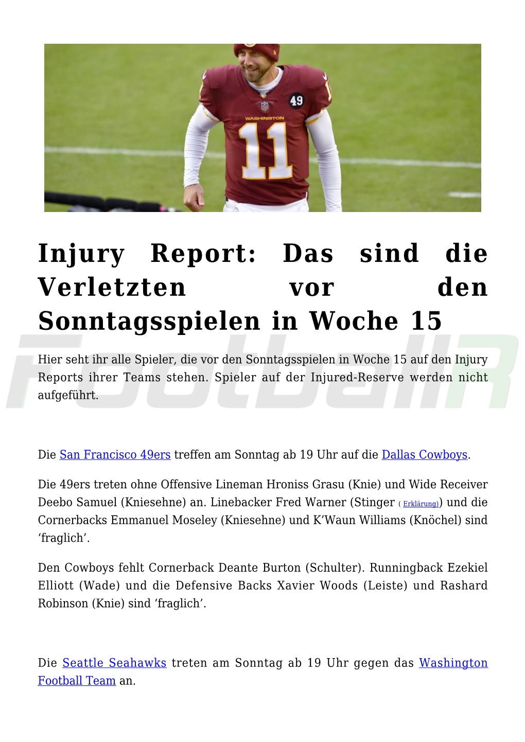 Injury Report: Das Sind Die Verletzten Vor Den Sonntagsspielen in Woche 15