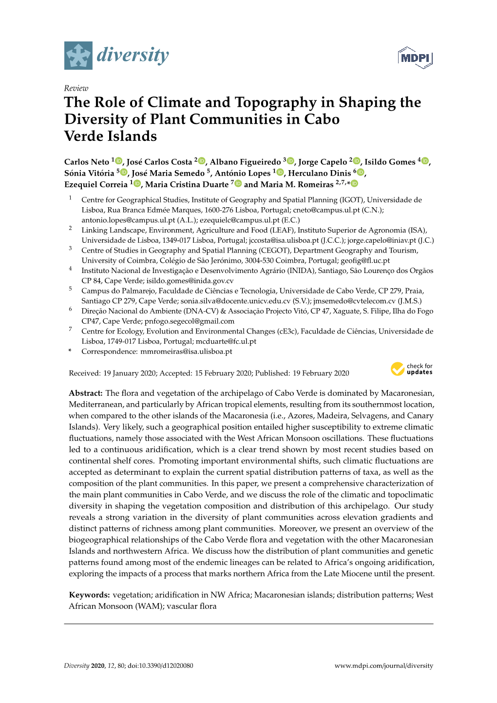 The Role of Climate and Topography in Shaping the Diversity of Plant Communities in Cabo Verde Islands