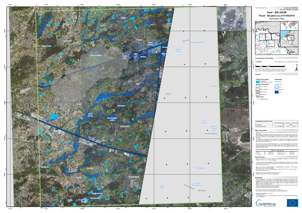 GEEL, V3, English Geel - BELGIUM Flood - Situation As of 01/06/2016 Retie ! Delineation Map