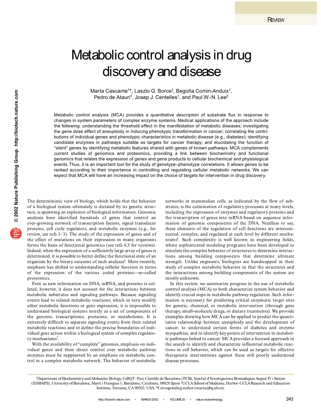 Metabolic Control Analysis in Drug Discovery and Disease