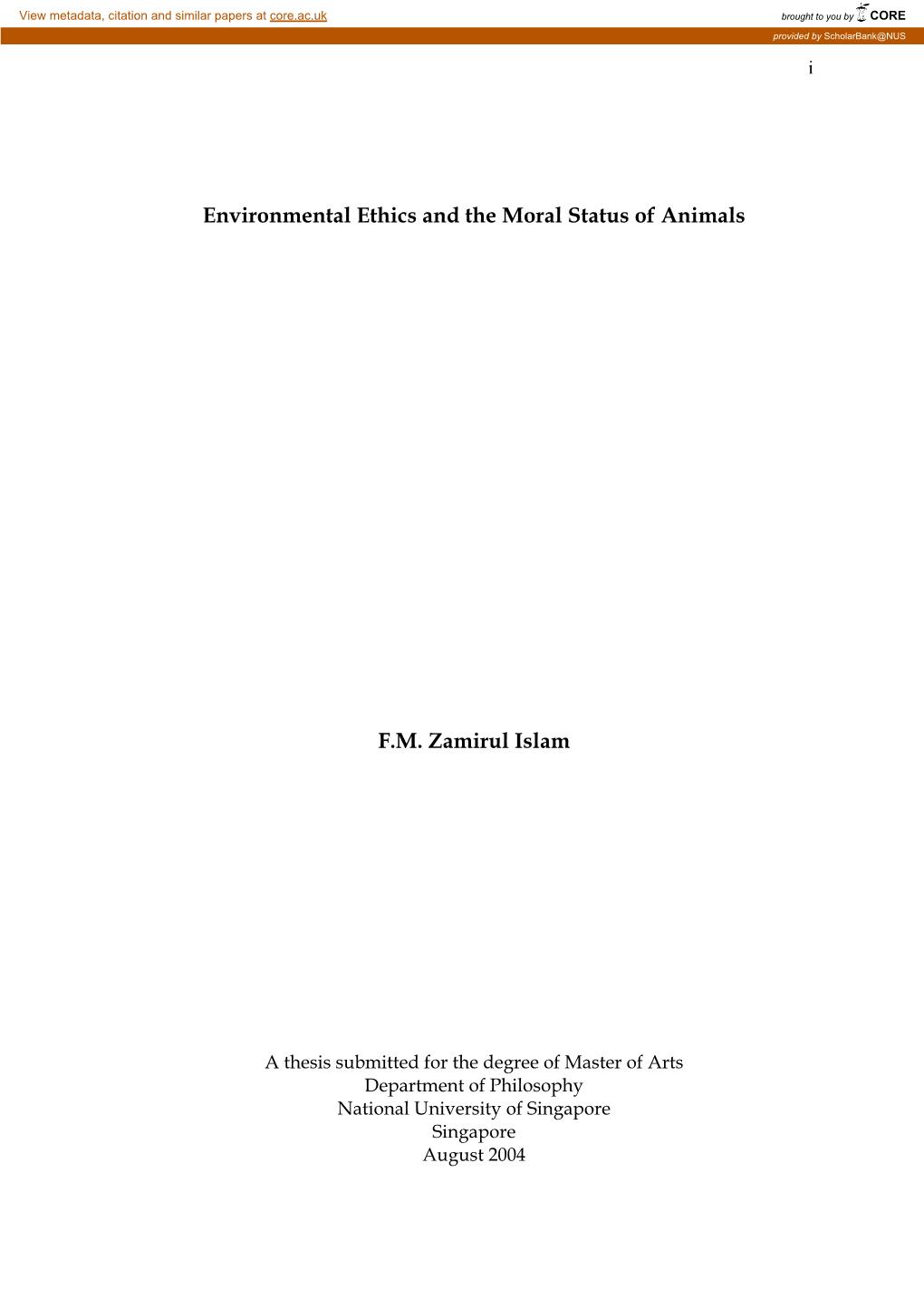 Environmental Ethics and the Moral Status of Animals